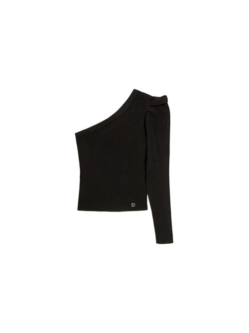 Maglia da donna in maglia, monospalla, drappeggio, colore nero. TWINSET | 252AT301100006